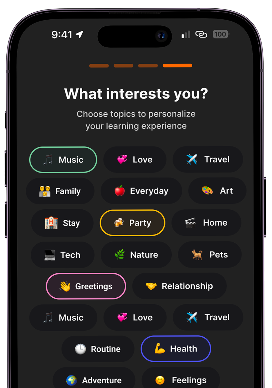 Context setup screen